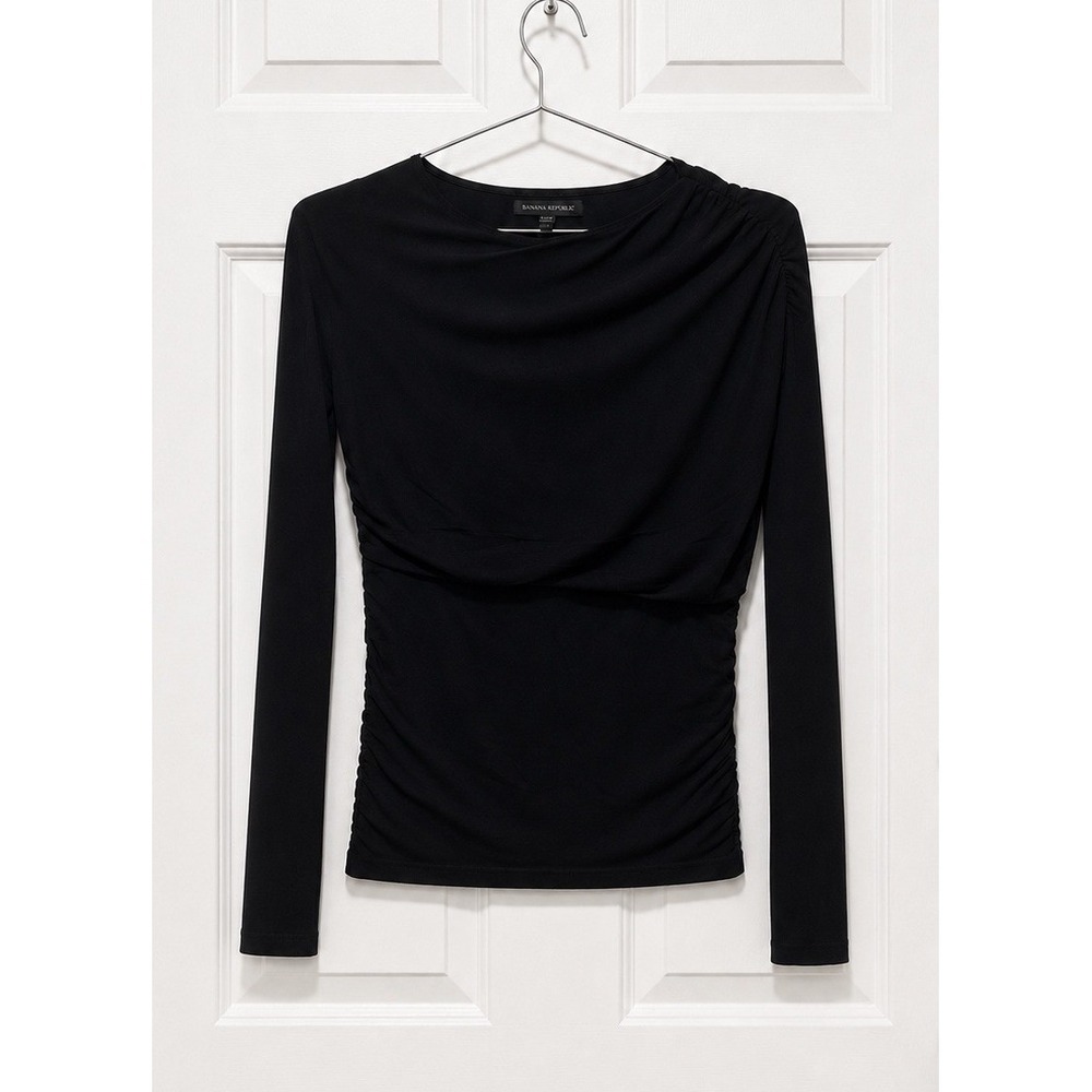 Banana Republic NWT Ruched Top XS Black Long Sleeve Goth Stretch Fitted Shirt